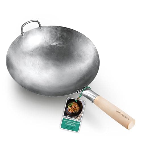 Mammafong Mammafong 14" Hand-Hammered Carbon Steel Wok (Round Bottom)