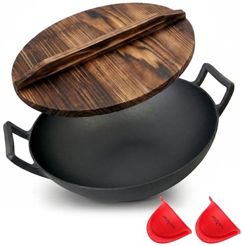 NutriChef NutriChef 14" Cast Iron Wok with Wooden Lid
